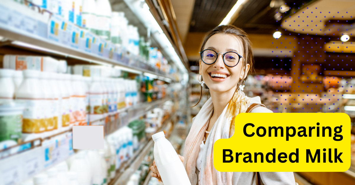 woman in supermarket looking at milk